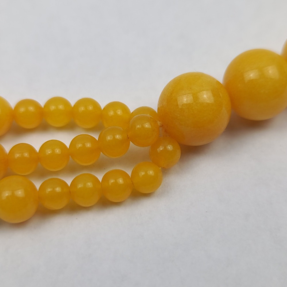 Vintage Graduated Yellow Stone Look 5 Strand Necklace Green Accent Beads - Picture 5 of 13